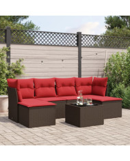 Salon de jardin avec coussins 7 pcs marron résine tressée | Mobilier & Déco
