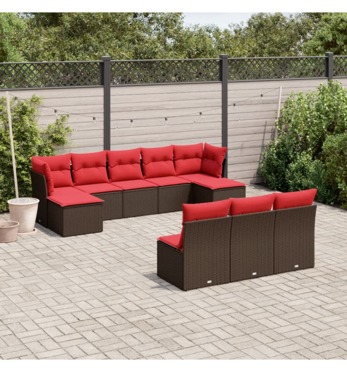 Salon de jardin 10 pcs avec coussins marron résine tressée | Mobilier & Déco
