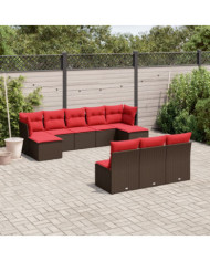 Salon de jardin 10 pcs avec coussins marron résine tressée | Mobilier & Déco
