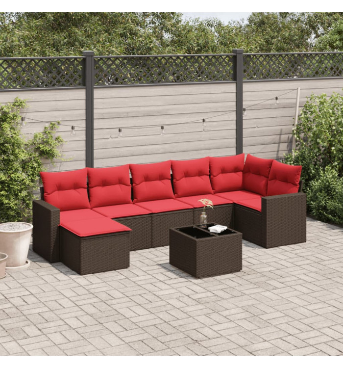 Salon de jardin 8 pcs avec coussins marron résine tressée | Mobilier & Déco