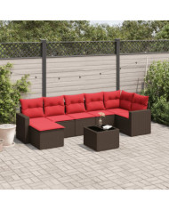 Salon de jardin 8 pcs avec coussins marron résine tressée | Mobilier & Déco