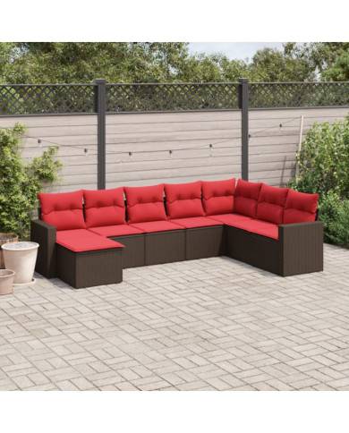 Salon de jardin 8 pcs avec coussins marron résine tressée | Mobilier & Déco