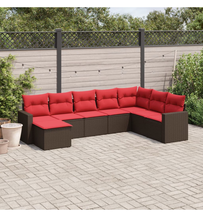 Salon de jardin 8 pcs avec coussins marron résine tressée | Mobilier & Déco