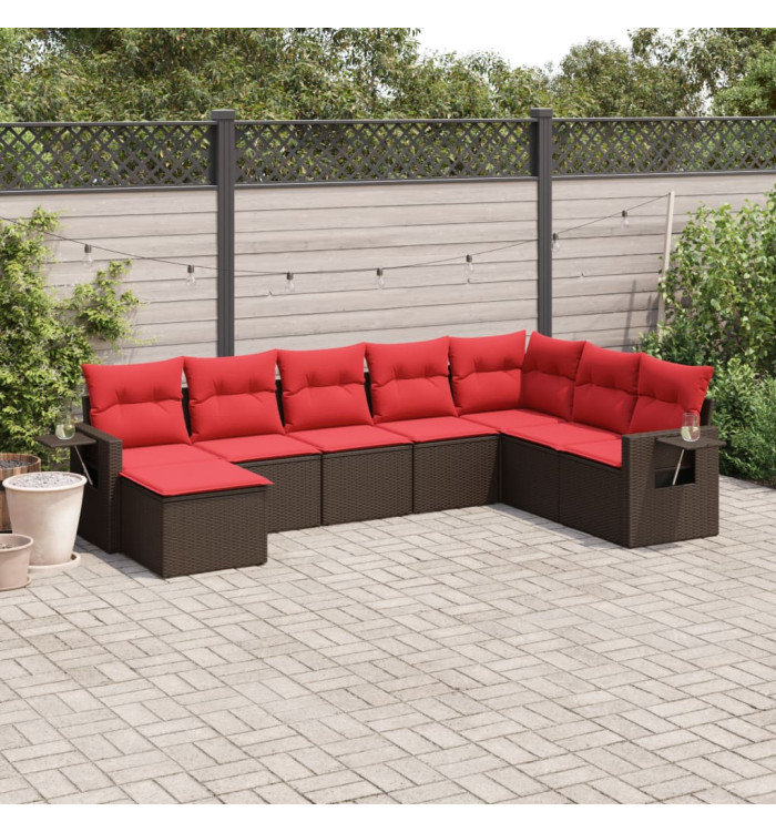 Salon de jardin 8 pcs avec coussins marron résine tressée | Mobilier & Déco