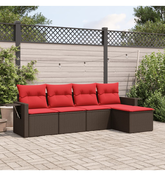 Salon de jardin avec coussins 5 pcs marron résine tressée | Mobilier & Déco