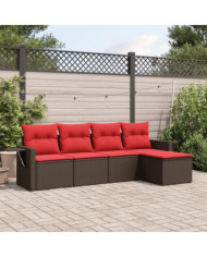 Salon de jardin avec coussins 5 pcs marron résine tressée | Mobilier & Déco
