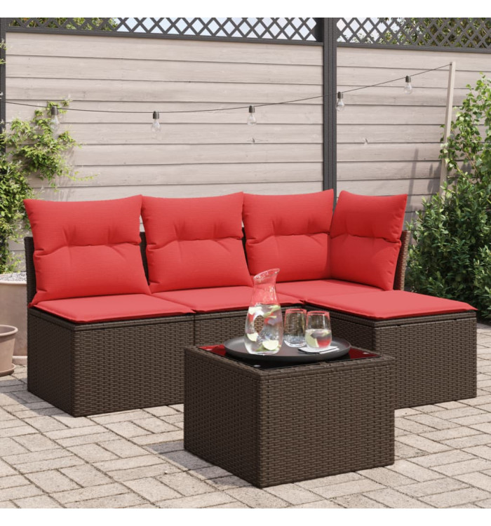 Salon de jardin avec coussins 5 pcs marron résine tressée | Mobilier & Déco