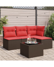Salon de jardin avec coussins 5 pcs marron résine tressée | Mobilier & Déco