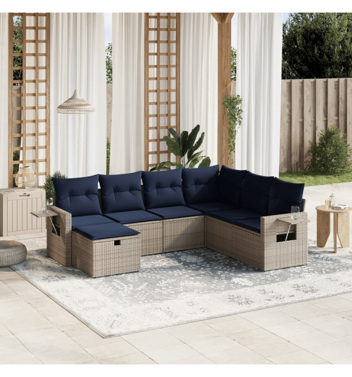 Salon de jardin 7 pcs avec coussins gris résine tressée | Mobilier & Déco