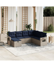 Salon de jardin 7 pcs avec coussins gris résine tressée | Mobilier & Déco
