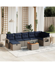 Salon de jardin 8 pcs avec coussins gris résine tressée | Mobilier & Déco