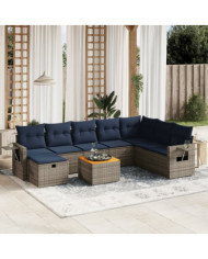 Salon de jardin 9 pcs avec coussins gris résine tressée | Mobilier & Déco