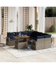 Salon de jardin 8 pcs avec coussins gris résine tressée | Mobilier & Déco