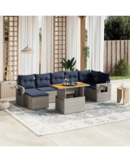 Salon de jardin 8 pcs avec coussins gris résine tressée | Mobilier & Déco