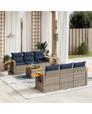 Salon de jardin 7 pcs avec coussins gris résine tressée | Mobilier & Déco