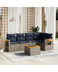 Salon de jardin 6 pcs avec coussins gris résine tressée | Mobilier & Déco