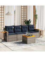 Salon de jardin 5 pcs avec coussins gris résine tressée | Mobilier & Déco