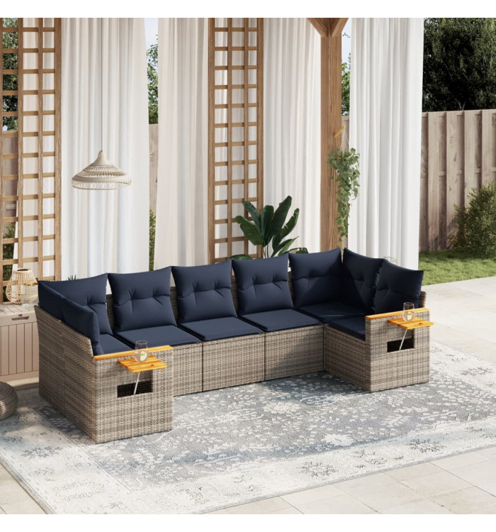 Salon de jardin 7 pcs avec coussins gris résine tressée | Mobilier & Déco