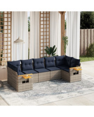 Salon de jardin 7 pcs avec coussins gris résine tressée | Mobilier & Déco