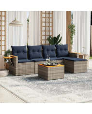 Salon de jardin 6 pcs avec coussins gris résine tressée | Mobilier & Déco