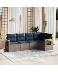Salon de jardin 5 pcs avec coussins gris résine tressée | Mobilier & Déco