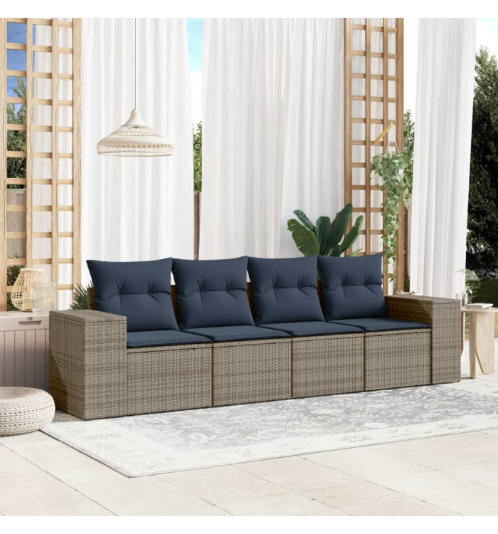 Salon de jardin 4 pcs avec coussins gris résine tressée | Mobilier & Déco