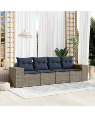 Salon de jardin 4 pcs avec coussins gris résine tressée | Mobilier & Déco