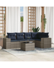 Salon de jardin 6 pcs avec coussins gris résine tressée | Mobilier & Déco