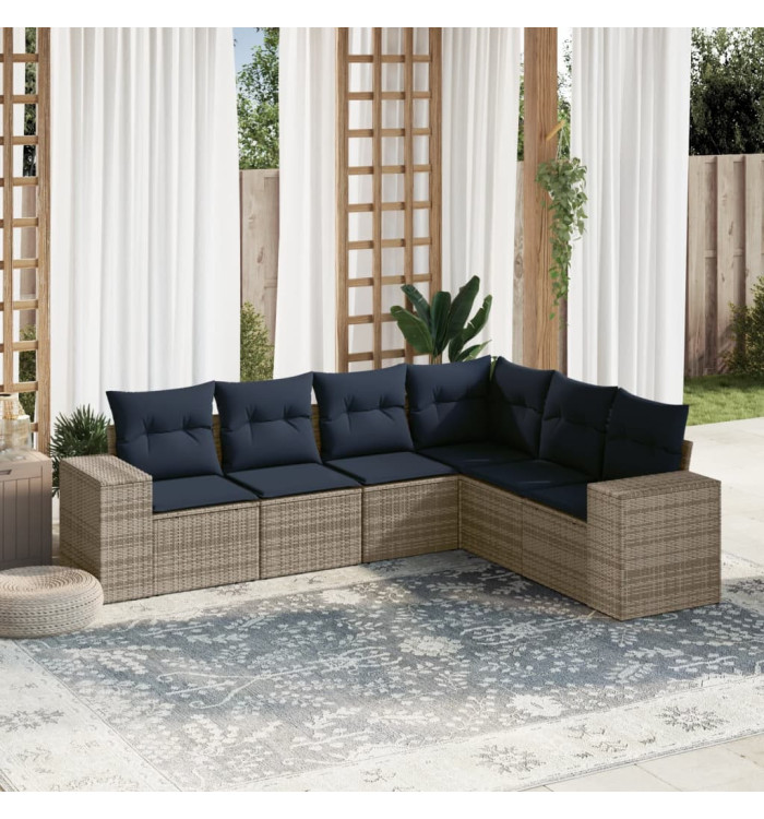 Salon de jardin 6 pcs avec coussins gris résine tressée | Mobilier & Déco