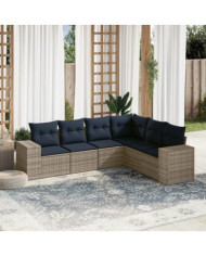 Salon de jardin 6 pcs avec coussins gris résine tressée | Mobilier & Déco