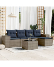 Salon de jardin 6 pcs avec coussins gris résine tressée | Mobilier & Déco