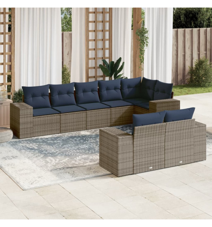 Salon de jardin 8 pcs avec coussins gris résine tressée | Mobilier & Déco