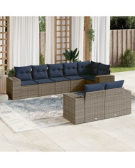 Salon de jardin 8 pcs avec coussins gris résine tressée | Mobilier & Déco