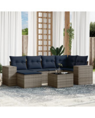 Salon de jardin 7 pcs avec coussins gris résine tressée | Mobilier & Déco