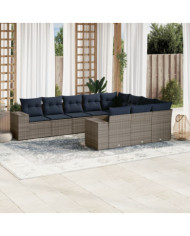Salon de jardin 10 pcs avec coussins gris résine tressée | Mobilier & Déco