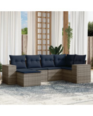 Salon de jardin 6 pcs avec coussins gris résine tressée | Mobilier & Déco