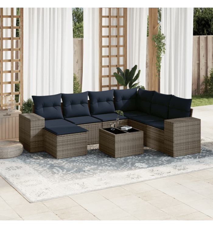 Salon de jardin 8 pcs avec coussins gris résine tressée | Mobilier & Déco