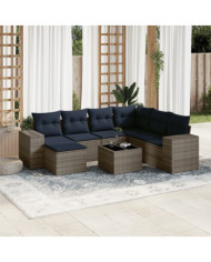Salon de jardin 8 pcs avec coussins gris résine tressée | Mobilier & Déco