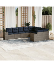 Salon de jardin 9 pcs avec coussins gris résine tressée | Mobilier & Déco