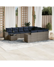 Salon de jardin 11 pcs avec coussins gris résine tressée | Mobilier & Déco