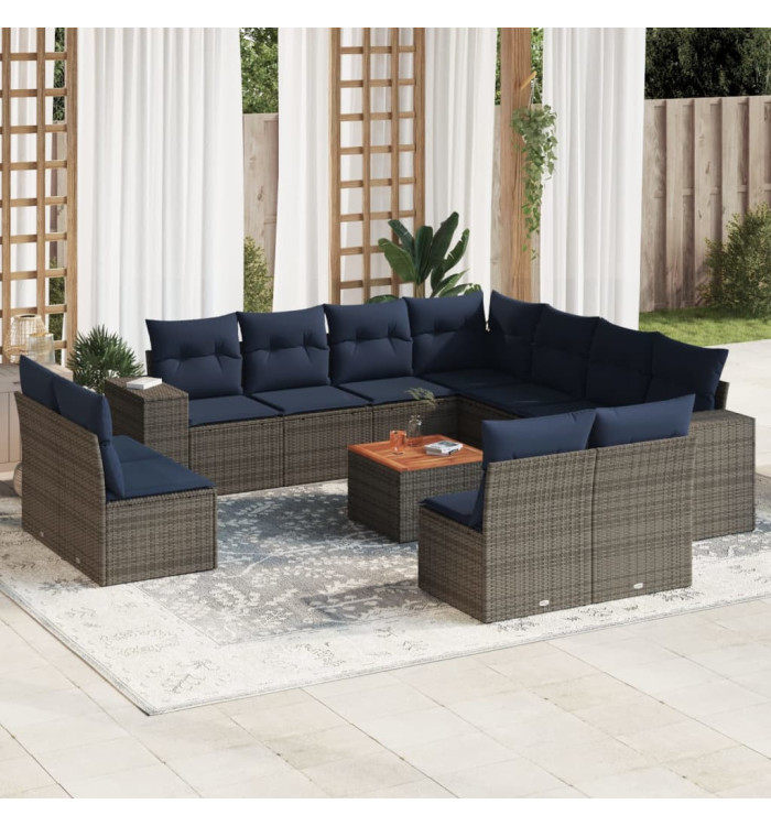 Salon de jardin avec coussins 12 pcs gris résine tressée | Mobilier & Déco