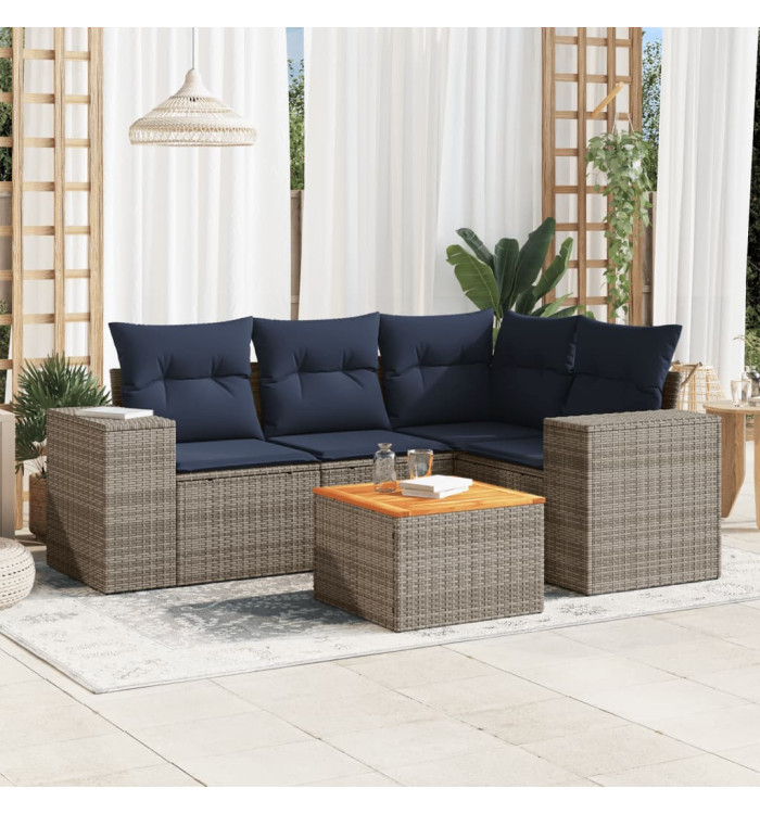 Salon de jardin 5 pcs avec coussins gris résine tressée | Mobilier & Déco