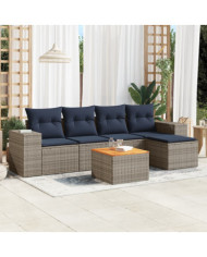 Salon de jardin 6 pcs avec coussins gris résine tressée | Mobilier & Déco