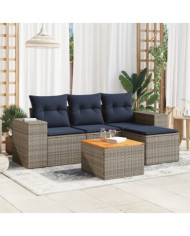 Salon de jardin 5 pcs avec coussins gris résine tressée | Mobilier & Déco