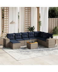 Salon de jardin 9 pcs avec coussins gris résine tressée | Mobilier & Déco