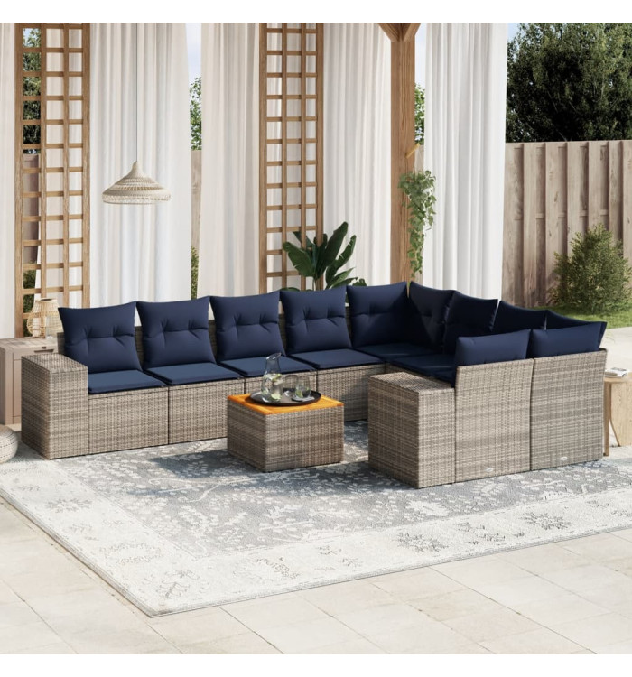 Salon de jardin 10 pcs avec coussins gris résine tressée | Mobilier & Déco