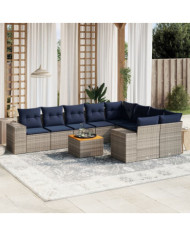 Salon de jardin 10 pcs avec coussins gris résine tressée | Mobilier & Déco