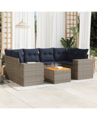 Salon de jardin 7 pcs avec coussins gris résine tressée | Mobilier & Déco