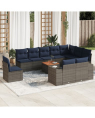 Salon de jardin 11 pcs avec coussins gris résine tressée | Mobilier & Déco