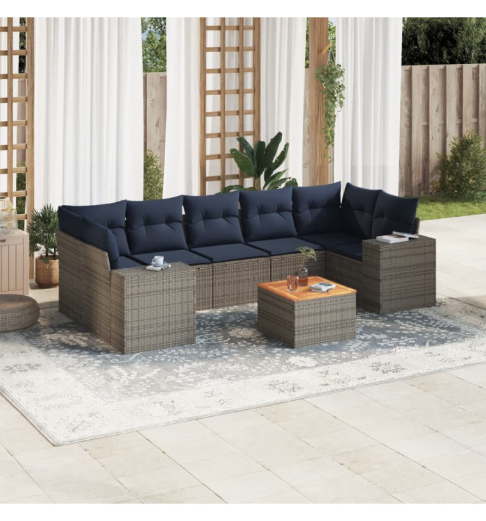 Salon de jardin 8 pcs avec coussins gris résine tressée | Mobilier & Déco